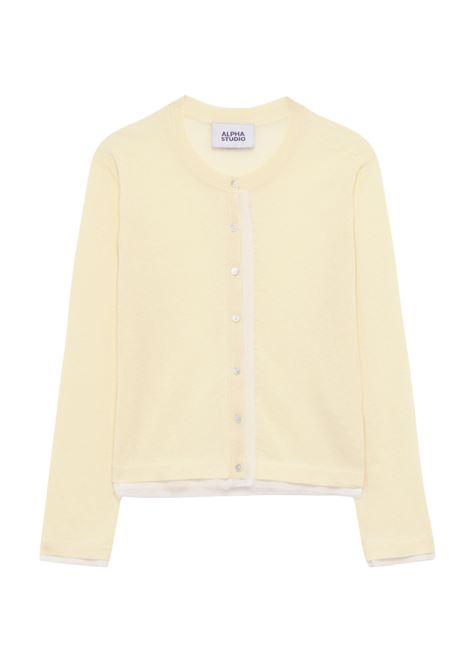 Alpha Studio Rebecca Mix Fabric cardigan in voile di cotone con profili in chiffon  Giallo ALPHA STUDIO | Maglieria | AD-6072E2012